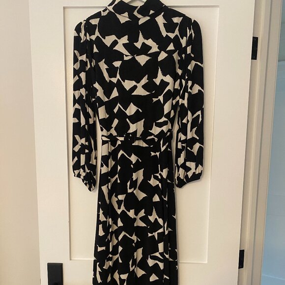 ZARA Black & White Print Midi Belted Shirt Dress, Size M - Picture 3 of 10
